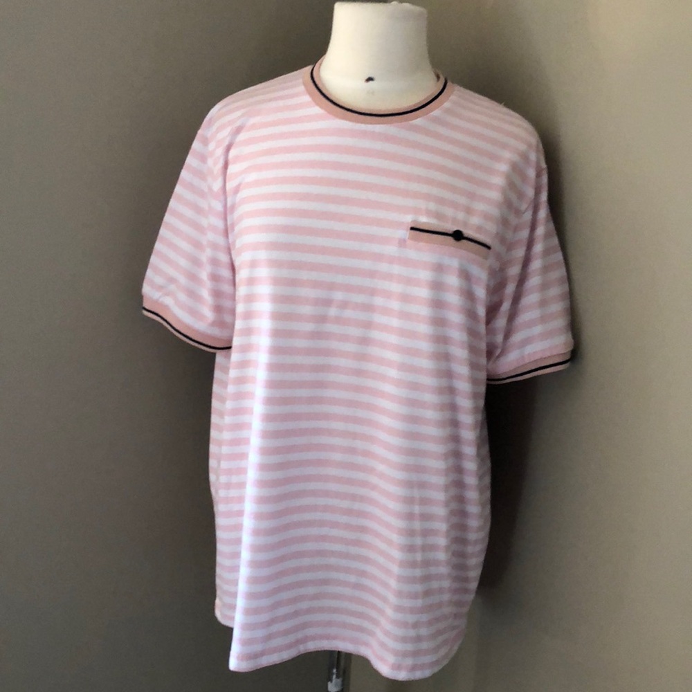 Lloyd & Jefferson Premium Collection Crewneck Tee Pink and White Strip S…